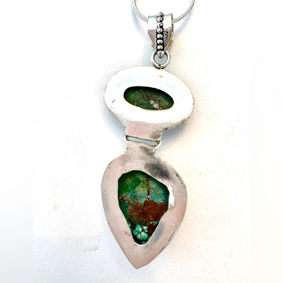 Beautiful, 2 inch, 2 stone, New Lander Turquoise pendant on a silver chain. - Picture 5 of 5